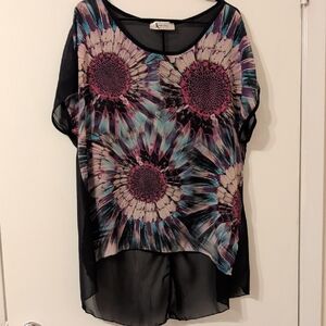 Floral Print Sheer Black Top